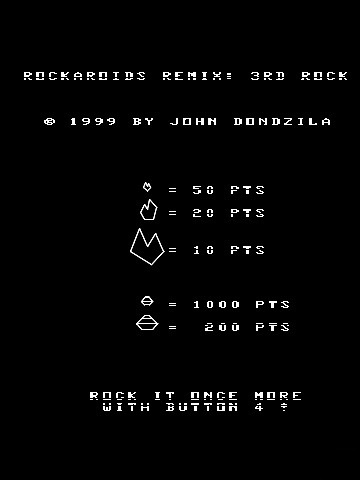 Down-load a game Rockaroids Remix - 3rd Rock by John Dondzila (Vectrex - vect)